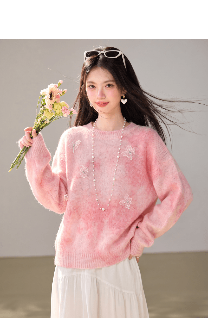 실사 분말 색 후광 염색 니트 스웨터 2026 가을 새로운 슈퍼 잘 생긴 한 부서 chic Chic 작은 맨위 여성 상세 이미지 6