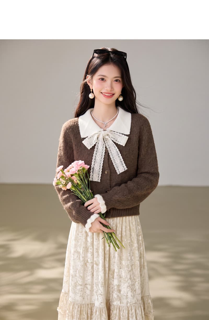 실사 커피 색상 폴로 칼라 페이크 레이어드 스웨터 여자 가을 겨울 2026 겨울 새로운 니트 재킷 쇼트 스타일 맨위 상세 이미지 2