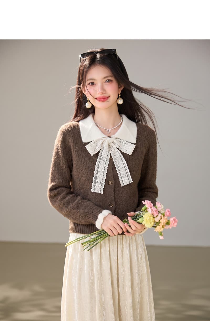 실사 커피 색상 폴로 칼라 페이크 레이어드 스웨터 여자 가을 겨울 2026 겨울 새로운 니트 재킷 쇼트 스타일 맨위 상세 이미지 3