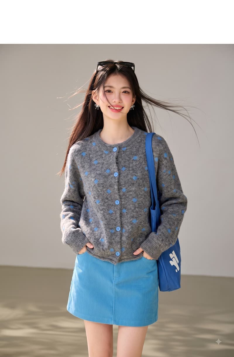 실사 일본과 한국 부서 느긋한 바람 레트로 도트 무늬 스웨터 여자 가을 겨울 경기 스카프 니트 오픈 가디건 투피스 슈트 상세 이미지 3