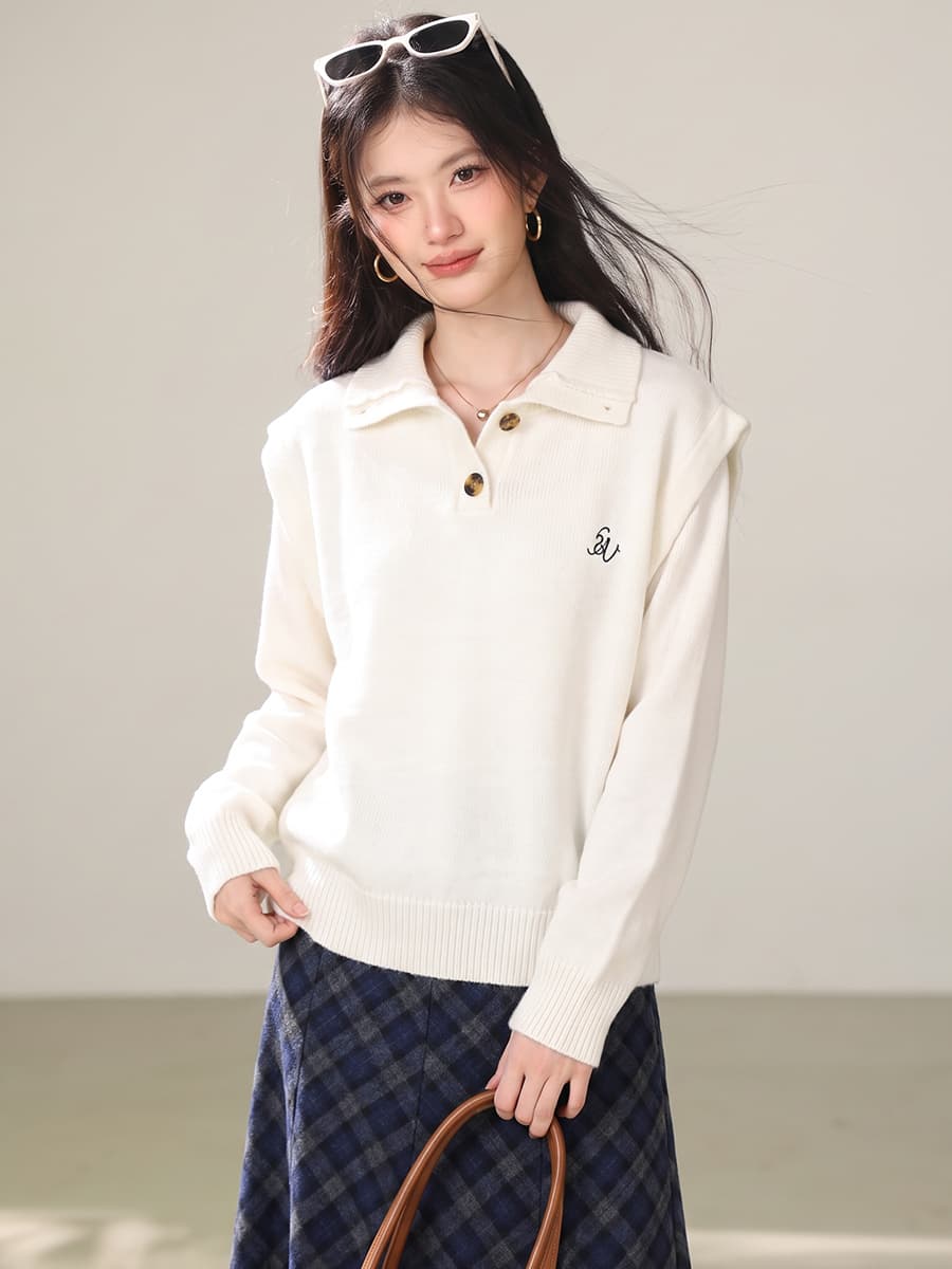 실사 불규칙 폴로 칼라 민소매 조끼 여자 이른 봄 새로운 디자인 센스 작은 대중 한 부서 스웨터 투피스 세트 이미지 2