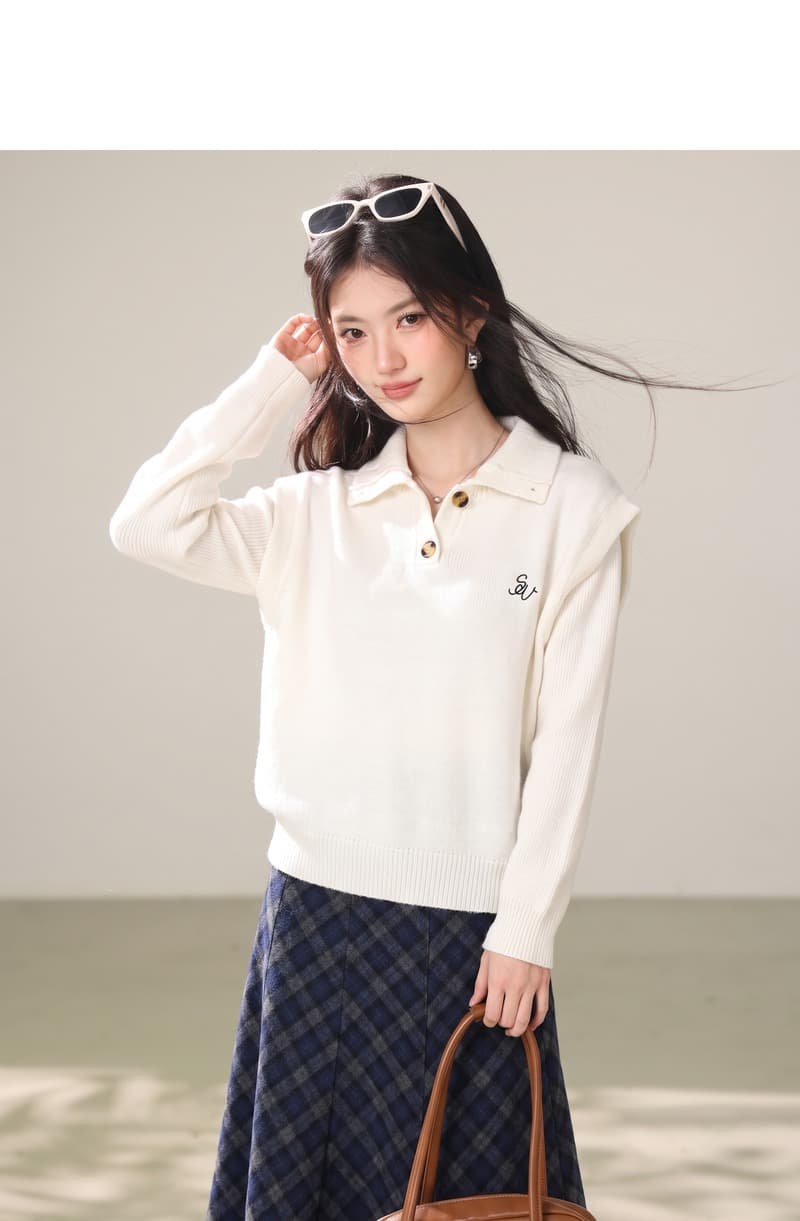 실사 불규칙 폴로 칼라 민소매 조끼 여자 이른 봄 새로운 디자인 센스 작은 대중 한 부서 스웨터 투피스 세트 상세 이미지 1