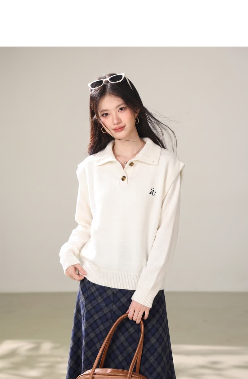 실사 불규칙 폴로 칼라 민소매 조끼 여자 이른 봄 새로운 디자인 센스 작은 대중 한 부서 스웨터 투피스 세트 상세 이미지 4
