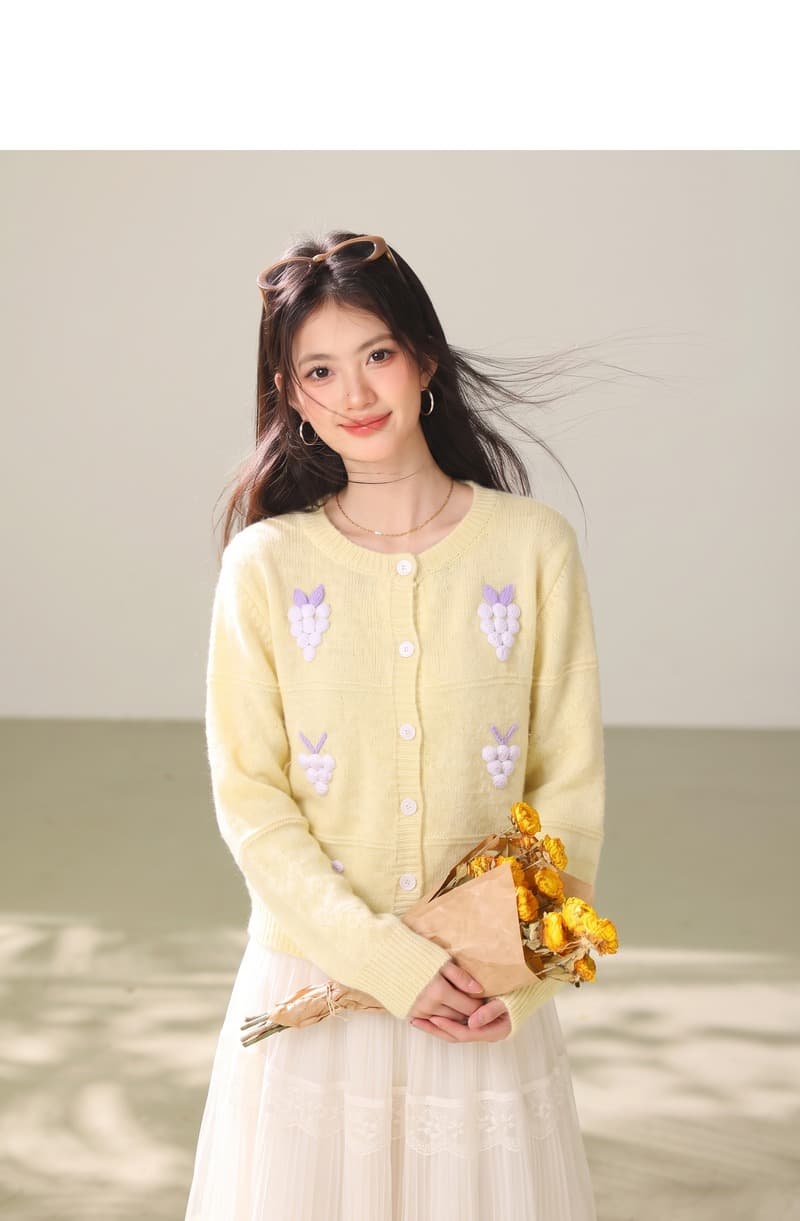 실사 중년 크림 주황색 손 훅 포도 영 모헤어 니트 맨위 여성 가을 겨울 부드러운 찹쌀 다용도 외출용 상세 이미지 2