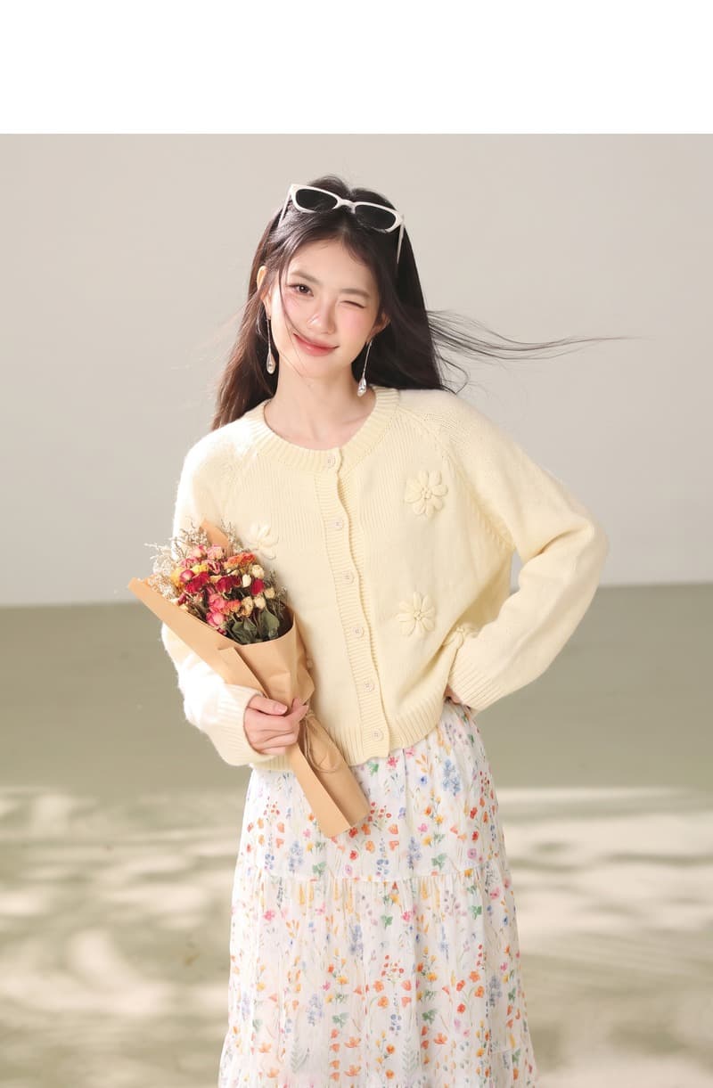 실사 한 부서 부드러운 바람 3 차원 꽃 파란색 스웨터 니트 오픈 가디건 2026 가을 다용도 맨위 상세 이미지 4