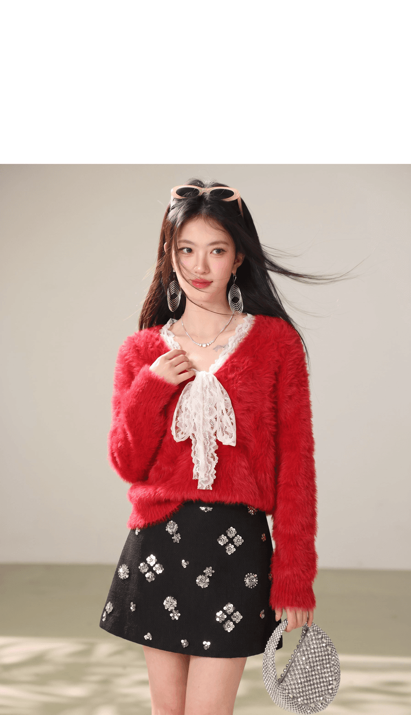 실사 가을 겨울 한 부서 레이스 레이스 모방 밍크 플리스 스웨터 여자 부드러운 바람 루즈핏 모피 니트 상세 이미지 4