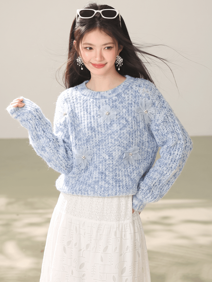 실사 느긋한 바람 부드러운 찹쌀 모헤어 라운드 넥 스웨터 여자 가을 겨울 새로운 디자인 센스 나비 매듭 니트 스웨터 이미지 3