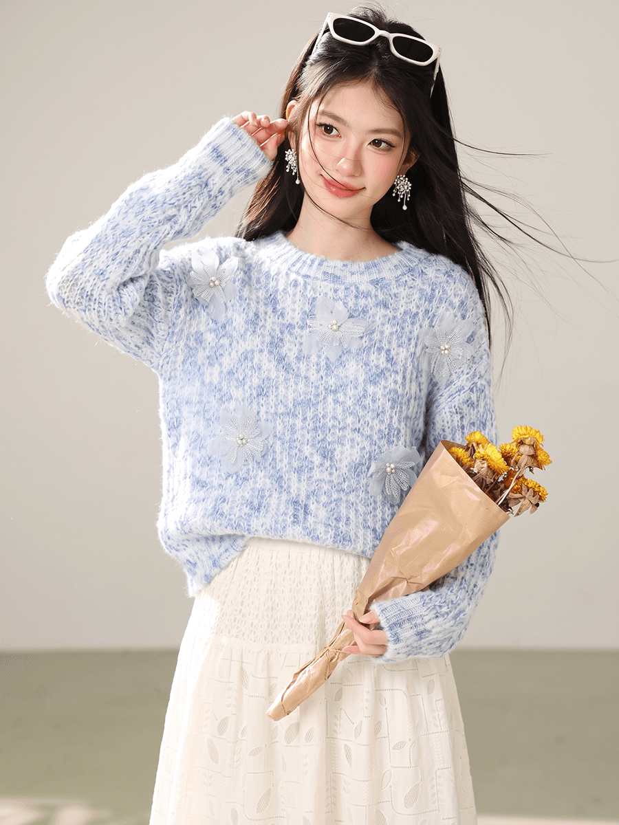 실사 느긋한 바람 부드러운 찹쌀 모헤어 라운드 넥 스웨터 여자 가을 겨울 새로운 디자인 센스 나비 매듭 니트 스웨터 이미지 4