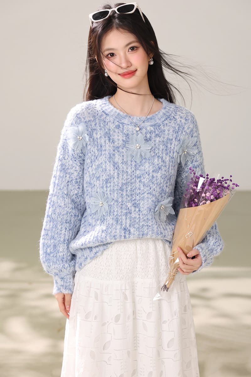 실사 느긋한 바람 부드러운 찹쌀 모헤어 라운드 넥 스웨터 여자 가을 겨울 새로운 디자인 센스 나비 매듭 니트 스웨터 이미지 7
