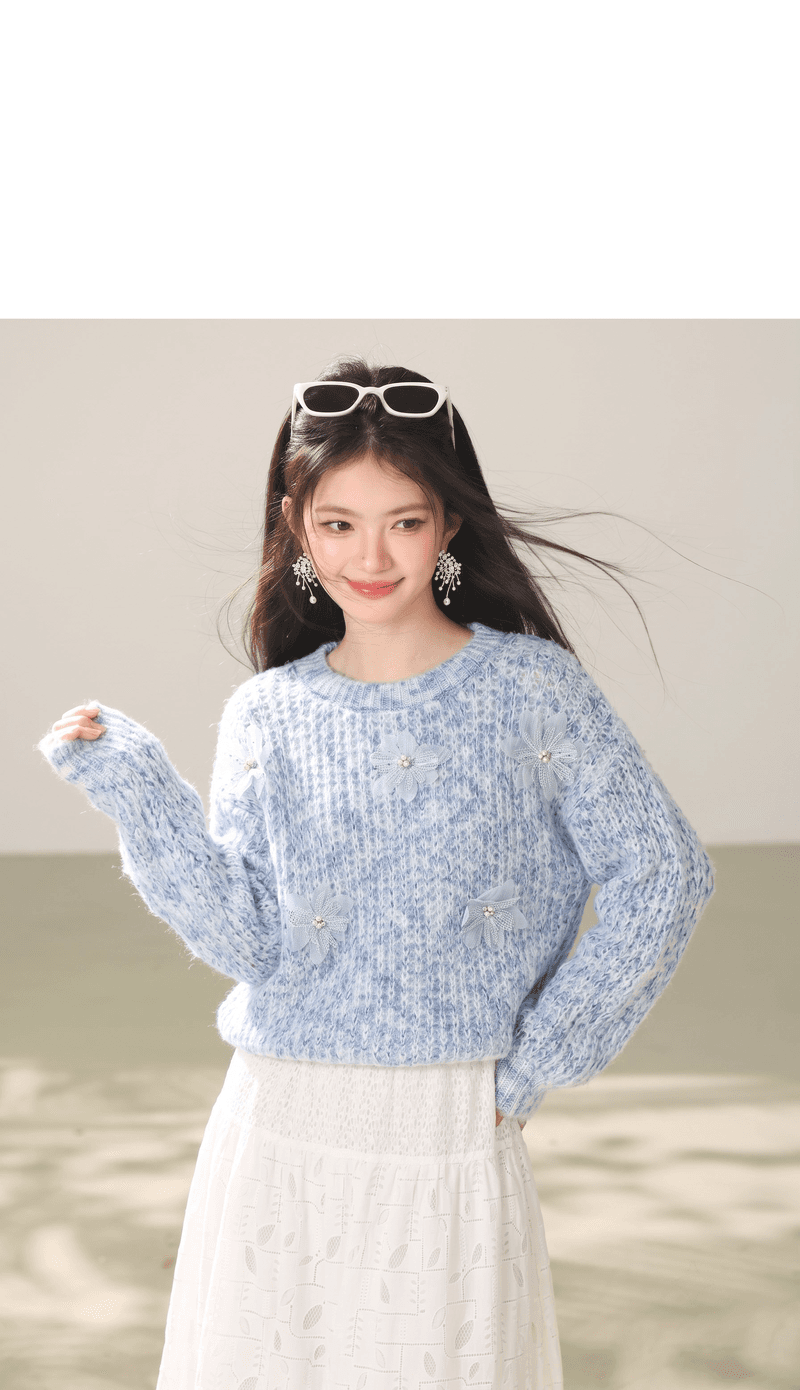 실사 느긋한 바람 부드러운 찹쌀 모헤어 라운드 넥 스웨터 여자 가을 겨울 새로운 디자인 센스 나비 매듭 니트 스웨터 상세 이미지 2