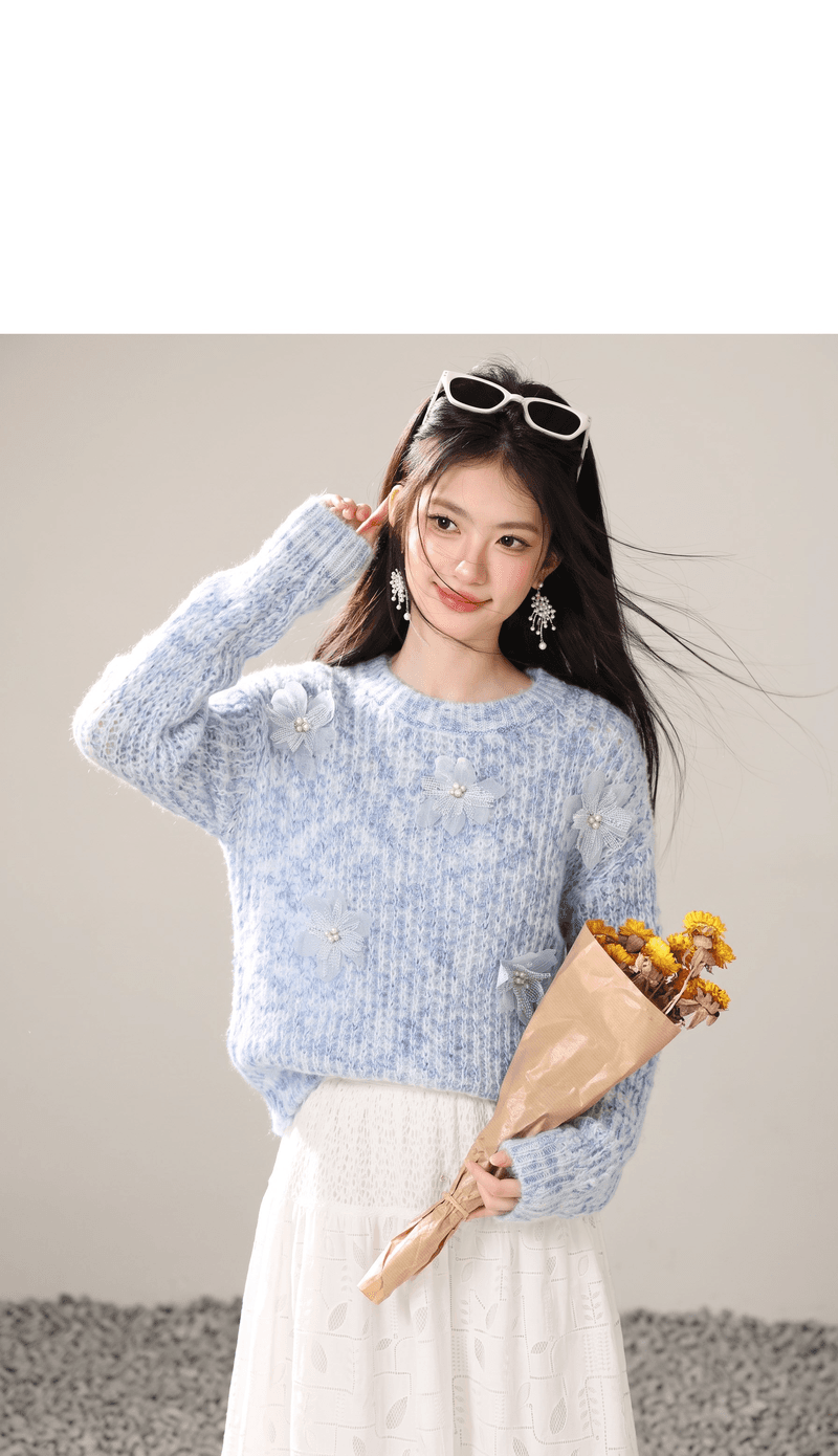실사 느긋한 바람 부드러운 찹쌀 모헤어 라운드 넥 스웨터 여자 가을 겨울 새로운 디자인 센스 나비 매듭 니트 스웨터 상세 이미지 3