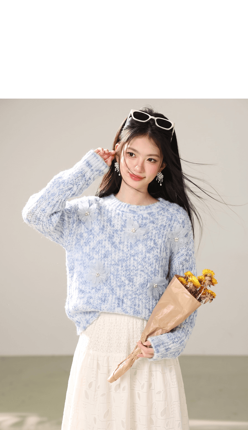 실사 느긋한 바람 부드러운 찹쌀 모헤어 라운드 넥 스웨터 여자 가을 겨울 새로운 디자인 센스 나비 매듭 니트 스웨터 상세 이미지 4