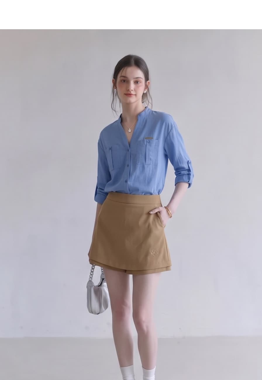 실사 고급 센스 톰 글 래 원인 블루 여성 셔츠 오래된 돈 바람 캐주얼 루즈핏 면 린넨 긴팔 자외선 차단 셔츠 상세 이미지 3