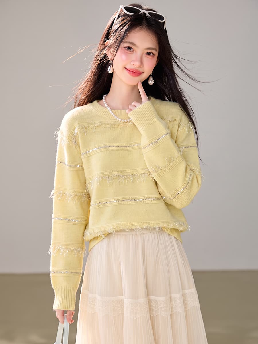 실사 가을 겨울 작은 샤넬 스타일 스트라이프 니트 셔츠 표시 화이트 연령 감소 라운드 넥 스웨터 인사이드 가져 가라. 부드러운 찹쌀 맨위 이미지 5