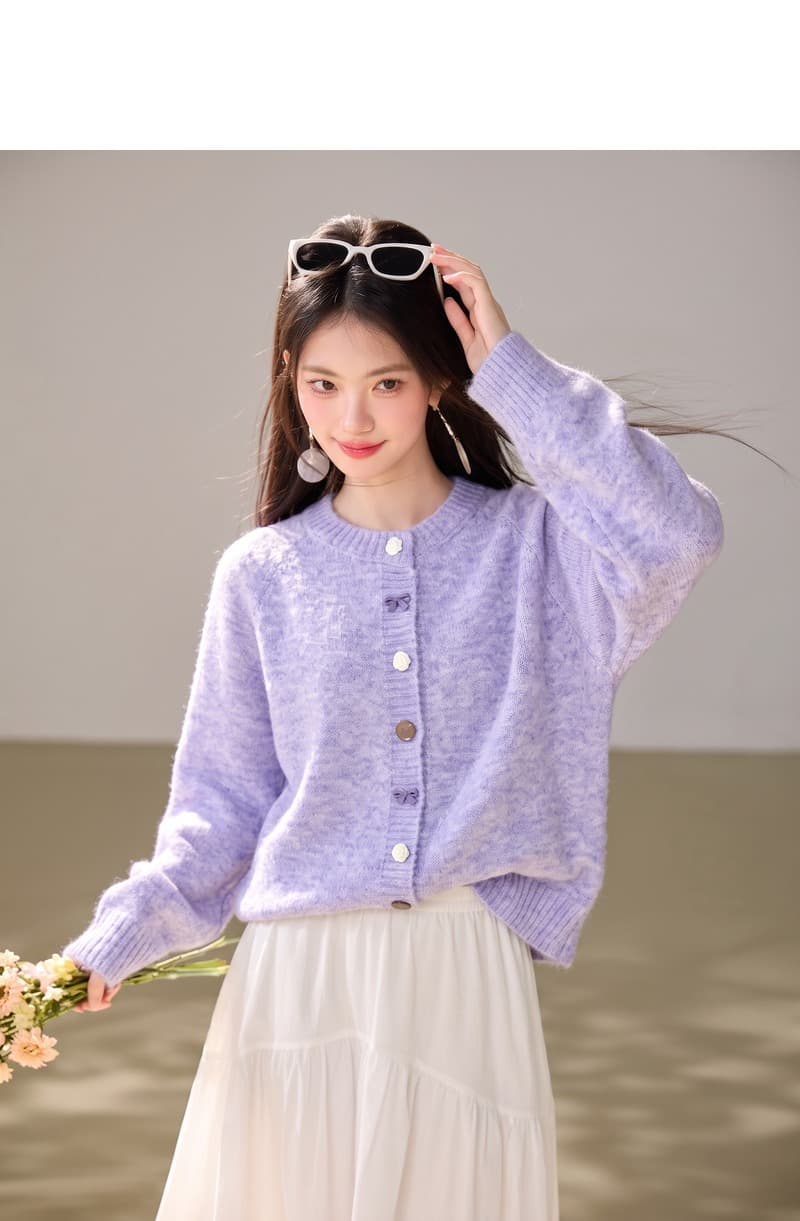 실사 있음 부드러운 바람 부드러운 찹쌀 보라색 긴팔 스웨터 여자 루즈핏 스택 착용 루즈핏 니트 오픈 가디건 맨위 상세 이미지 2