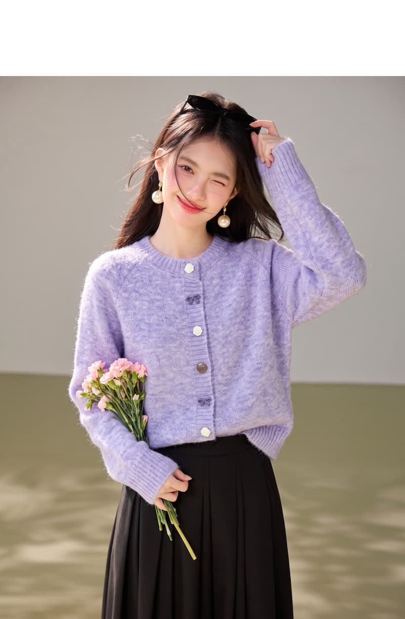 실사 있음 부드러운 바람 부드러운 찹쌀 보라색 긴팔 스웨터 여자 루즈핏 스택 착용 루즈핏 니트 오픈 가디건 맨위 상세 이미지 3