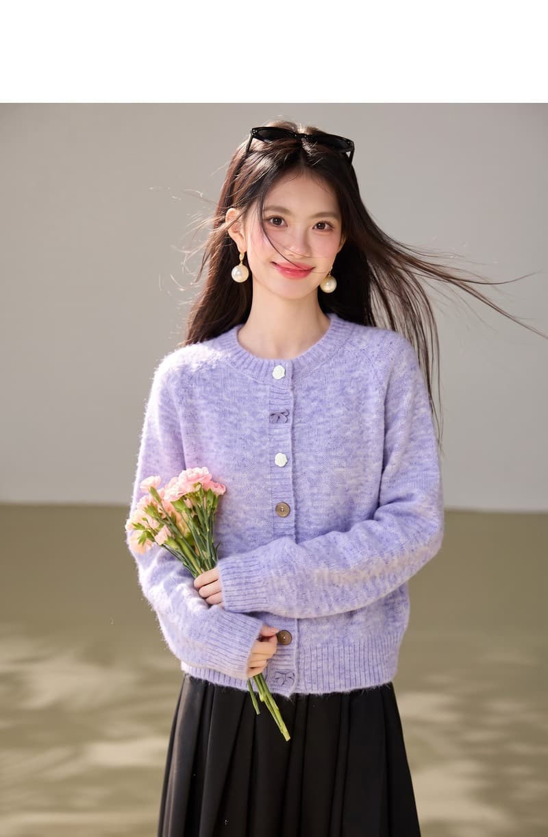 실사 있음 부드러운 바람 부드러운 찹쌀 보라색 긴팔 스웨터 여자 루즈핏 스택 착용 루즈핏 니트 오픈 가디건 맨위 상세 이미지 4