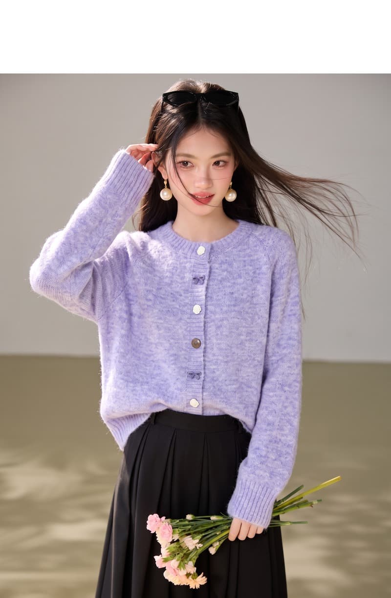 실사 있음 부드러운 바람 부드러운 찹쌀 보라색 긴팔 스웨터 여자 루즈핏 스택 착용 루즈핏 니트 오픈 가디건 맨위 상세 이미지 5