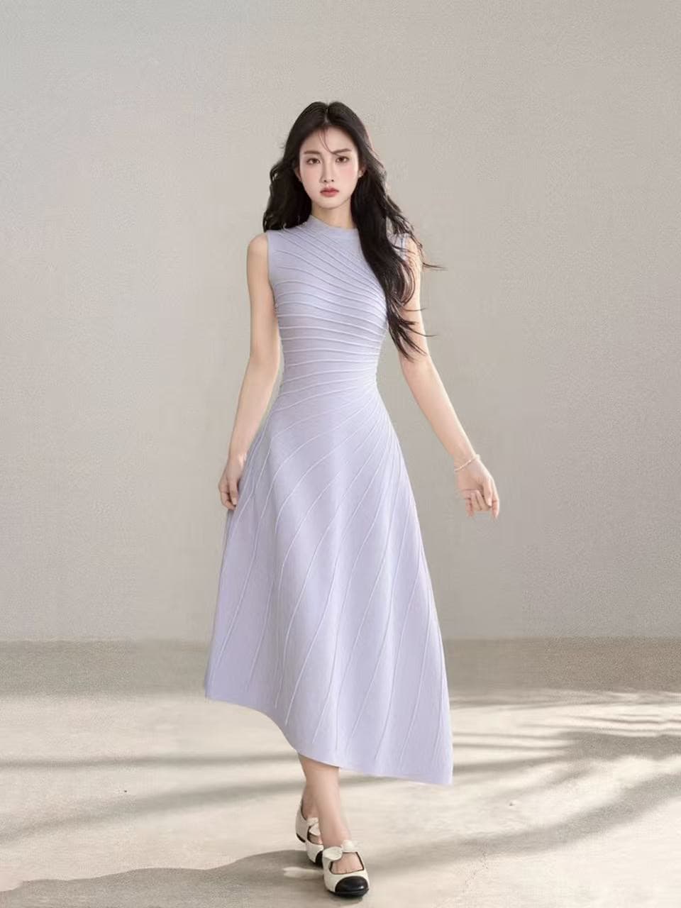 lixiaowan 보라색 니트 여성 드레스 봄 한 부서 품격 치마 몸매 가꾸기 조끼 허리 수축 길다 치마 상세 이미지 2