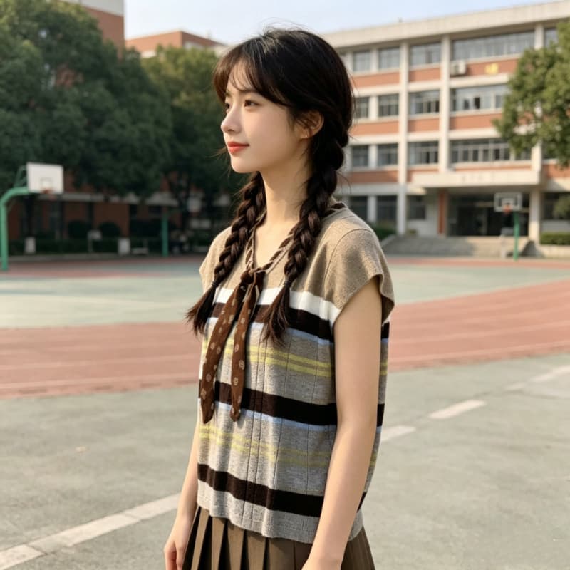 2026 새로운 한 부서 스트라이프 V넥 리본 민소매 니트 조끼 여성 여름 패션 외국 가스 다용도 맨위 트렌디 상세 이미지 8