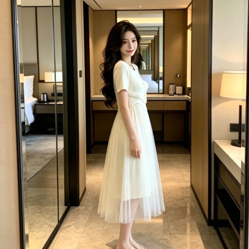 망사 여성 드레스 2026 새로운 여름 빅 사이즈 지방 mm 슬림해 보이는 표지 배 고유 한 아름다운 연령 감소 치마 상세 이미지 11