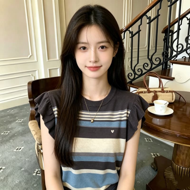 여름 새로운 하트 자수 민소매 니트 조끼 여성 한 부서 루즈핏 다용도 레이스 Feifei 소매 티셔츠 여성 얇은 이미지 2