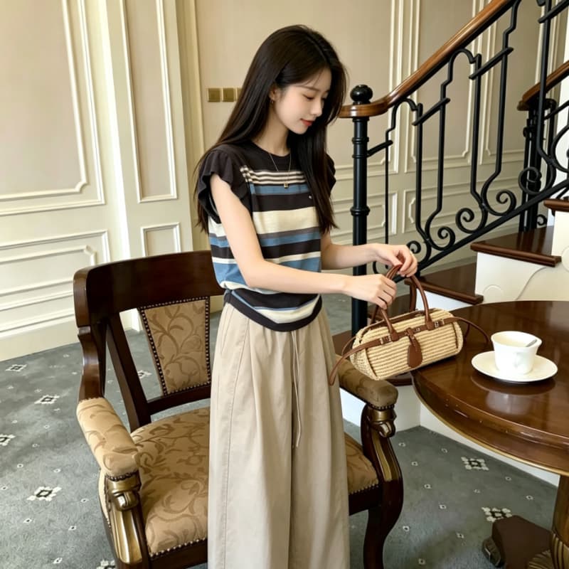 여름 새로운 하트 자수 민소매 니트 조끼 여성 한 부서 루즈핏 다용도 레이스 Feifei 소매 티셔츠 여성 얇은 상세 이미지 6