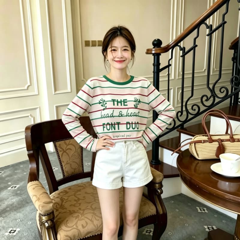 실사 배색 라운드 넥 스트라이프 긴팔 자외선 차단 니트 스웨터 여름 알파벳 프린트 다용도 얇은 스타일 루즈핏 맨위