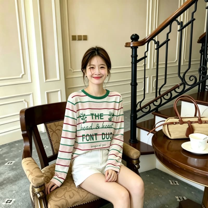 실사 배색 라운드 넥 스트라이프 긴팔 자외선 차단 니트 스웨터 여름 알파벳 프린트 다용도 얇은 스타일 루즈핏 맨위 상세 이미지 16
