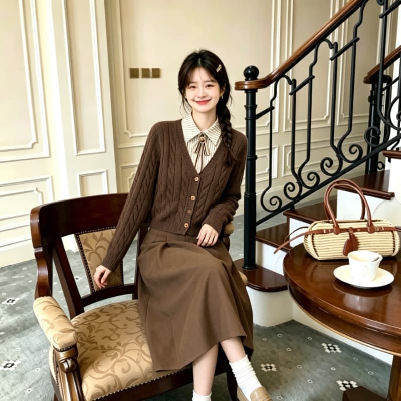 실사 아름다움 라드. 패치워크 페이크 레이어드 니트 스웨터 맨위 여성 봄 가을 외부 가져 가라. 꽈배기 재킷 스웨터 오픈 가디건 상세 이미지 8