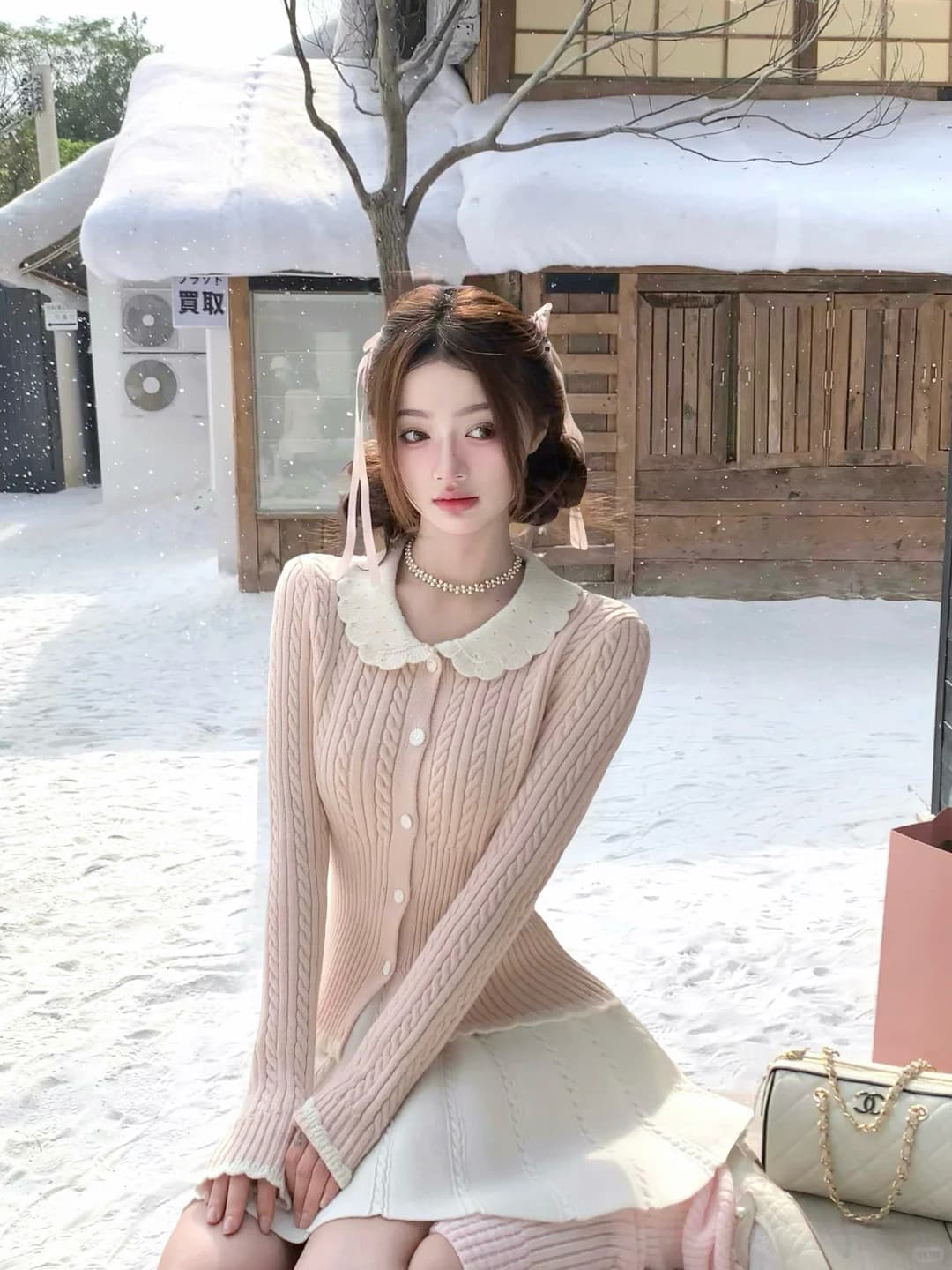 천 골드 소녀 센스 베이비 칼라 긴팔 몸매 가꾸기 예쁜 스웨터 봄 2026 새로운 이미지 3