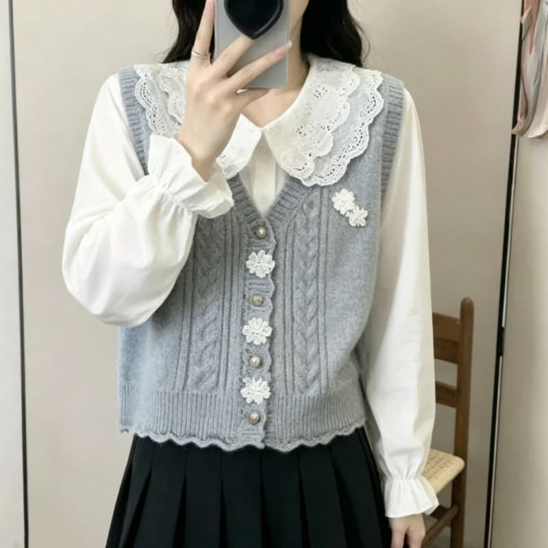 스웨터 조끼 여자 봄 가을 새로운 외국 가스 일본식 스택 착용 어깨 오픈 가디건 루즈핏 쇼트 스타일 니트 조끼 외부 가져 가라. 이미지 2