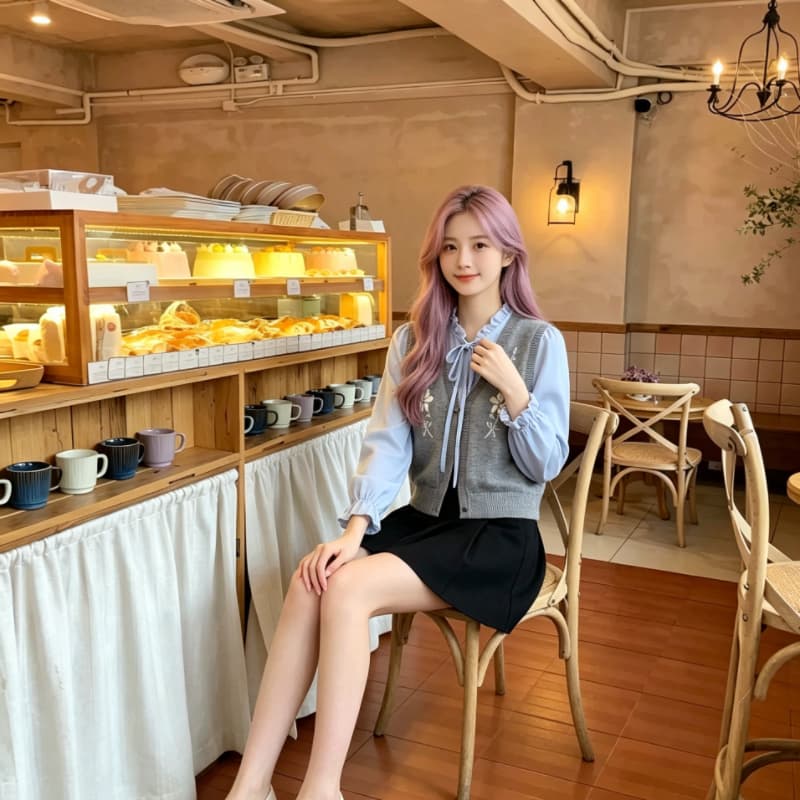 실사 학원 스타일 꽃 자수 니트 조끼 여자 봄 가을 새로운 레이스업 조끼 상세 이미지 3