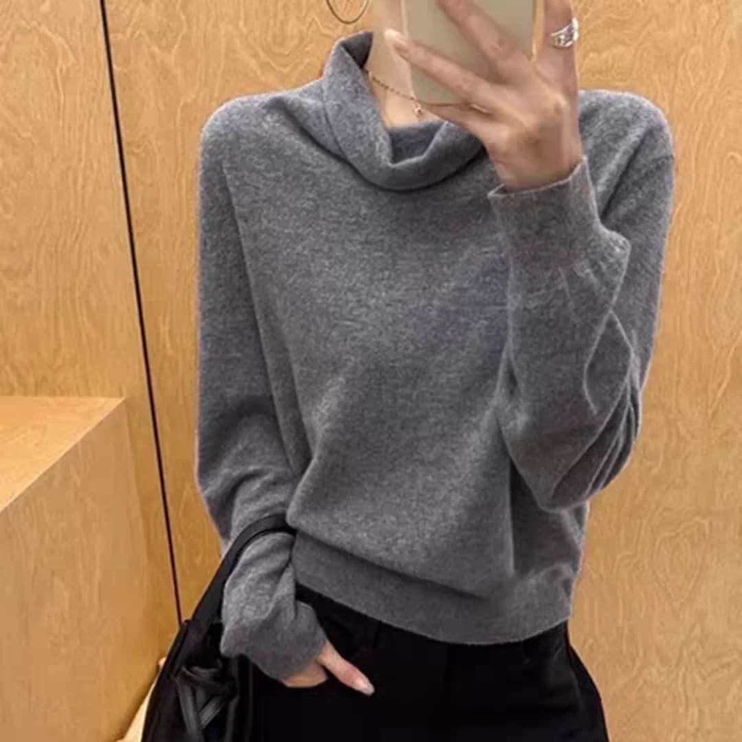 프랑스식 고급 센스 느긋한 말뚝 더미 흔들다 칼라 산양 캐시미어 셔츠 여성 새로운 터틀넥 스웨터 루즈핏 슬림해 보이는 니트 맨위