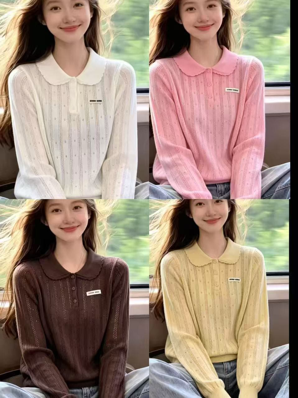 패치 알파벳 폴로 칼라 디자인 센스 작은 대중 긴팔 오픈 가디건 새로운 홀로우 아웃 외부 가져 가라. 털 빛 럭셔리 털 니트 스웨터 상세 이미지 1