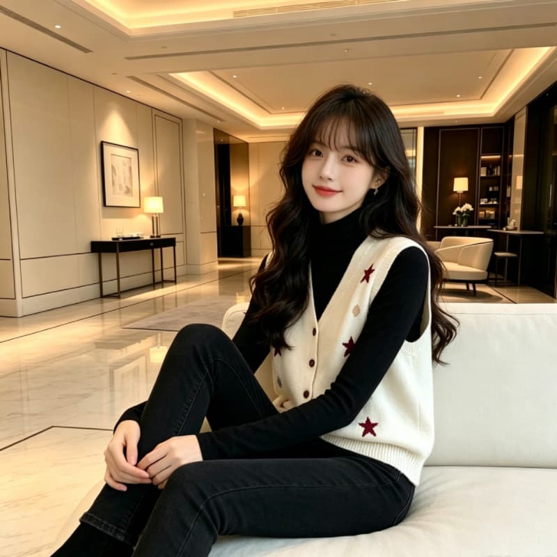 실사 V넥 니트 조끼 여자 조끼 가을 새로운 캐주얼 한국 스타일 외출용 어깨 다용도 민소매 맨위 상세 이미지 15