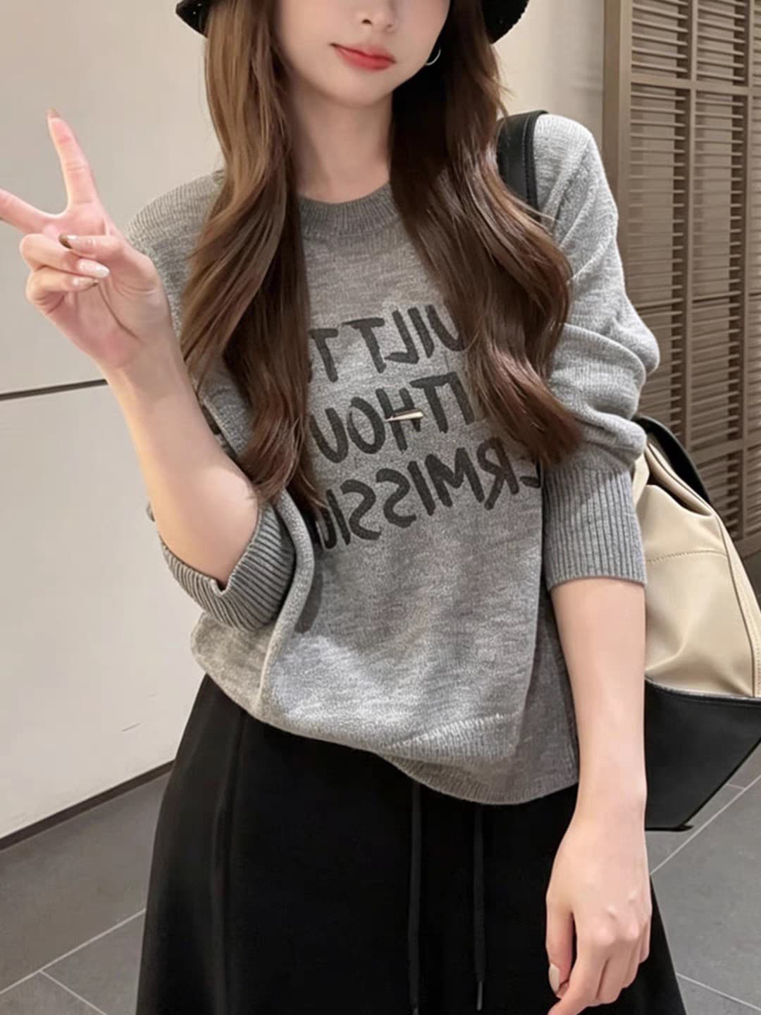 Annan uwsv 새로운 이른 가을 외국 가스 패션 루즈핏 캐주얼 여자 니트 스웨터 풀오버 알파벳 스웨터 상세 이미지 2