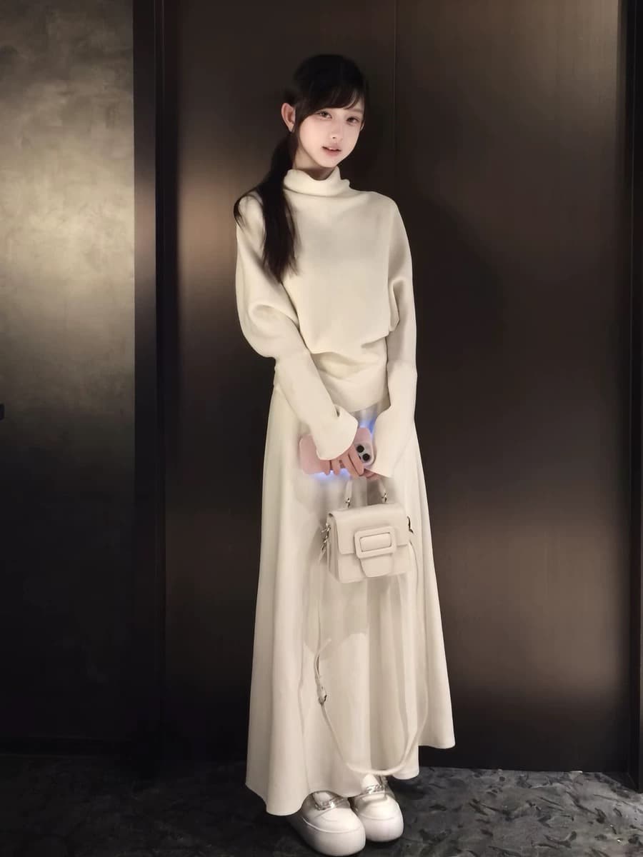 익스트림 제인 바람 세트 여성 가을 새로운 한 부서 부드러운 품격 패션 화이트 긴팔 맨위 반신 스커트 투피스 세트