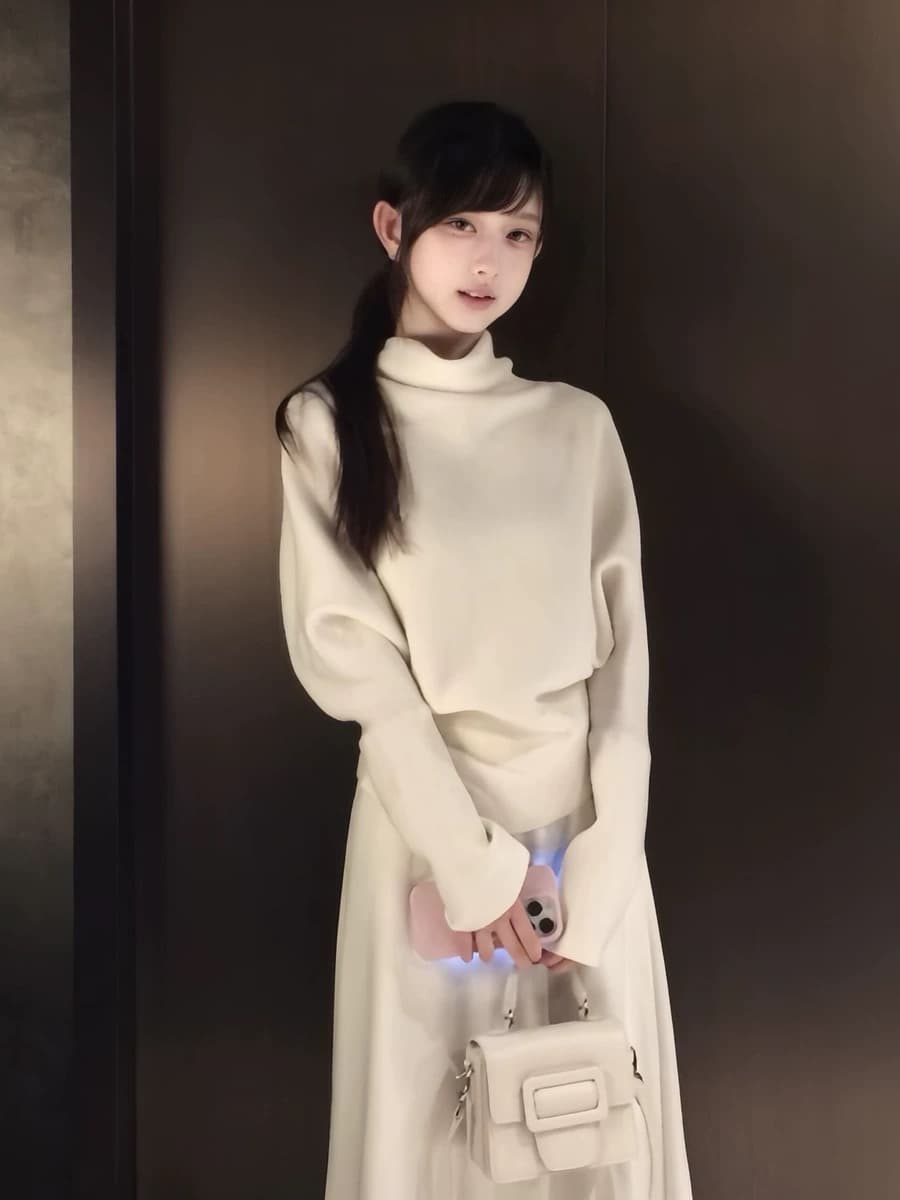 익스트림 제인 바람 세트 여성 가을 새로운 한 부서 부드러운 품격 패션 화이트 긴팔 맨위 반신 스커트 투피스 세트 상세 이미지 5