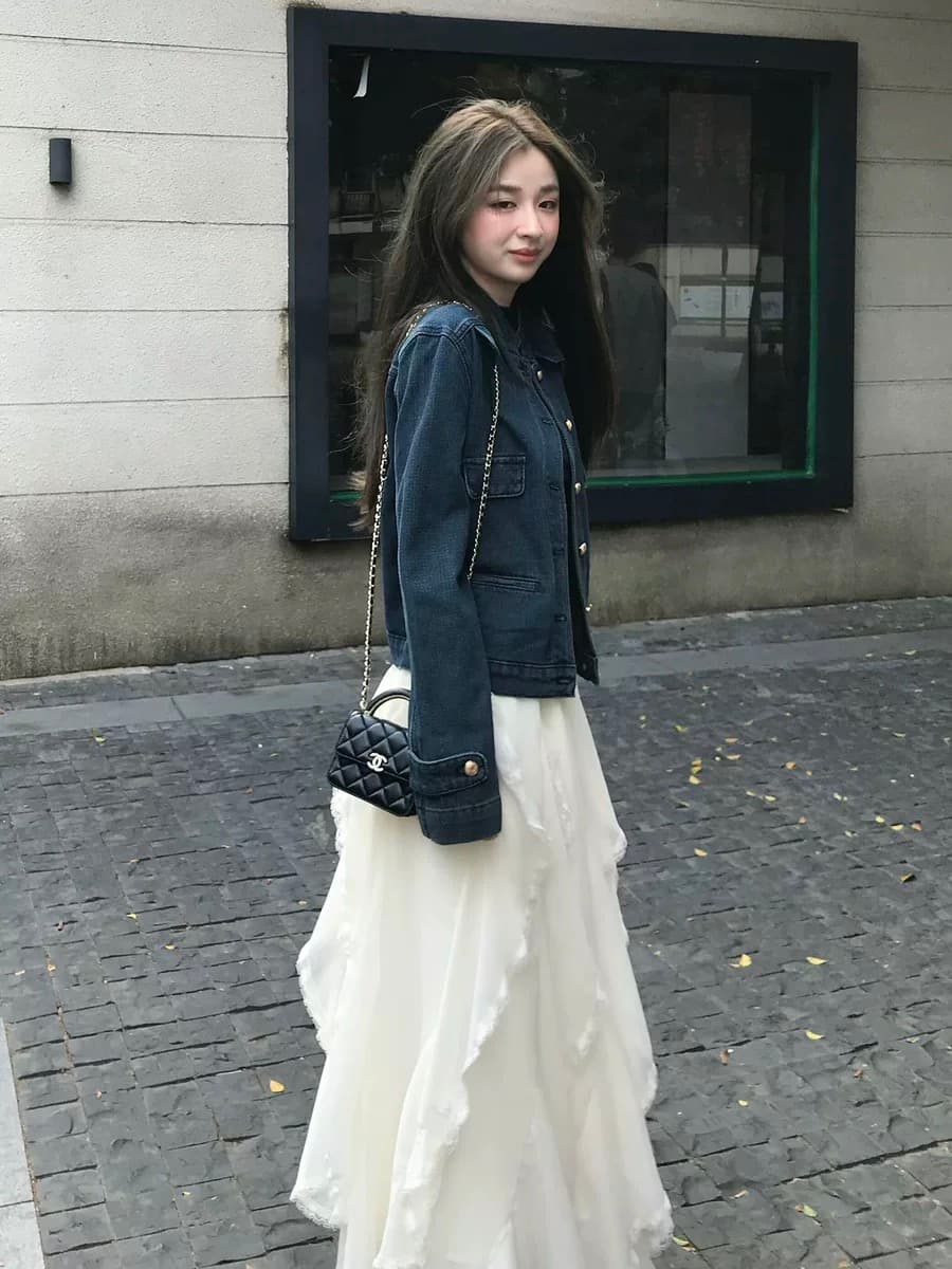 아메리칸 레트로 단추 오픈 가디건 데님 파란색 짧은 여성 코트 봄 루즈핏 디자인 센스 마 오래된 캐주얼 맨위 트렌디 상세 이미지 3