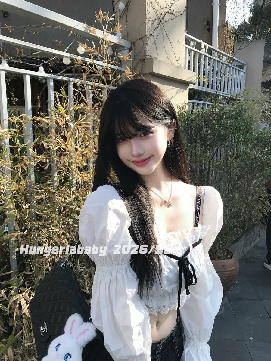 hungerlababy 26ss 작은 대중 디자인 센스 화이트 광장 칼라 레이스 조각 거품 소매 쇼트 스타일 맨위 여성 상세 이미지 1