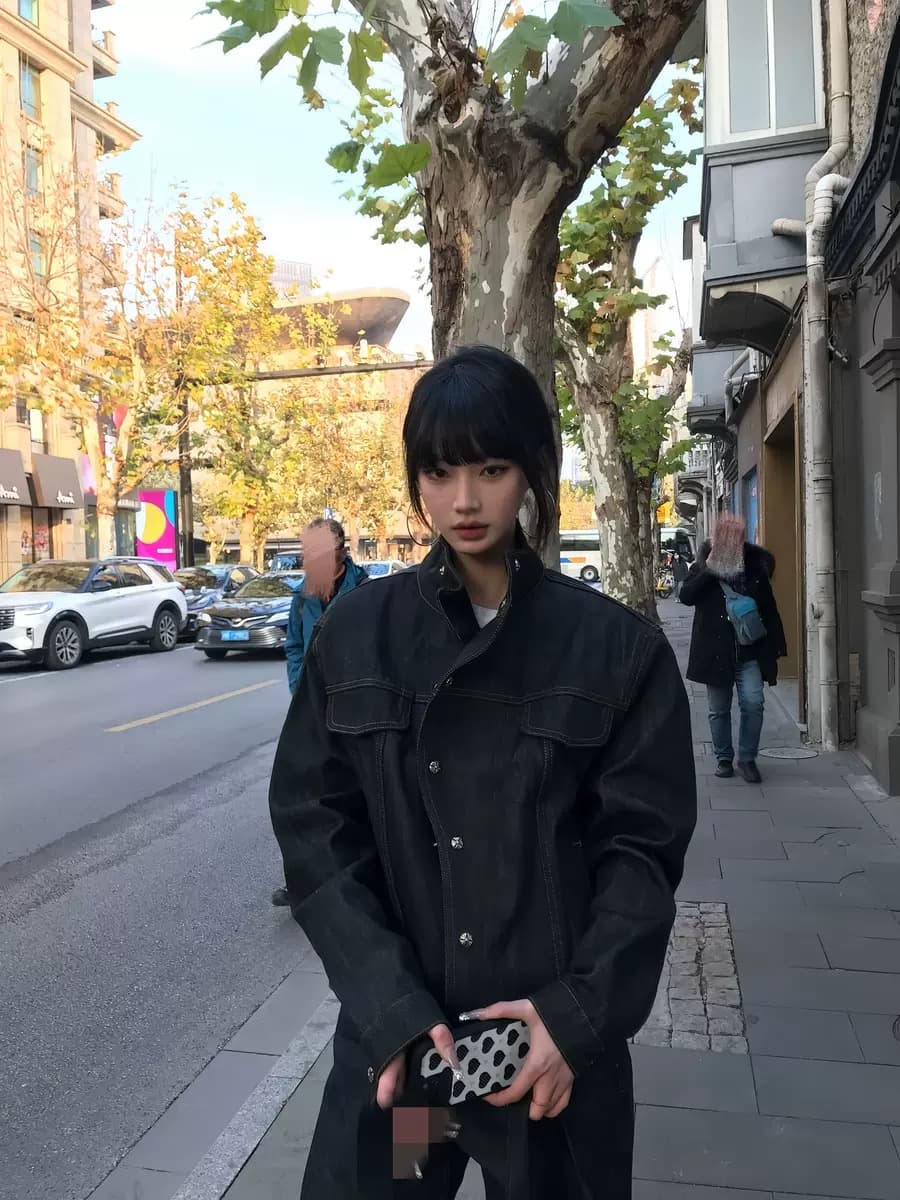 한국 cleanfit 14.5 가져 오기 비스듬한 칼라 클래식 짧은 와이드 원본 암소 딱딱한 루즈핏 데님 재킷 재킷 상세 이미지 2