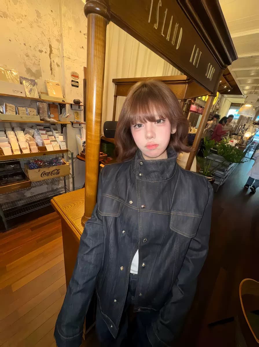 한국 cleanfit 14.5 가져 오기 비스듬한 칼라 클래식 짧은 와이드 원본 암소 딱딱한 루즈핏 데님 재킷 재킷 상세 이미지 5