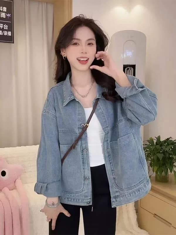 폴로 칼라 파란색 데님 짧은 여성 코트 봄 가을 2026 새로운 작은 키 다용도 디자인 센스 레트로 재킷 맨위 상세 이미지 2