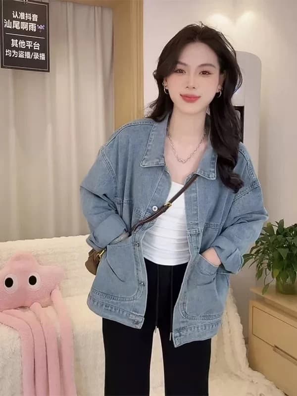 폴로 칼라 파란색 데님 짧은 여성 코트 봄 가을 2026 새로운 작은 키 다용도 디자인 센스 레트로 재킷 맨위 상세 이미지 4