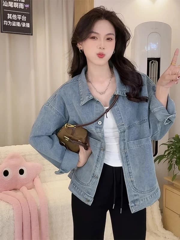 폴로 칼라 파란색 데님 짧은 여성 코트 봄 가을 2026 새로운 작은 키 다용도 디자인 센스 레트로 재킷 맨위 상세 이미지 5