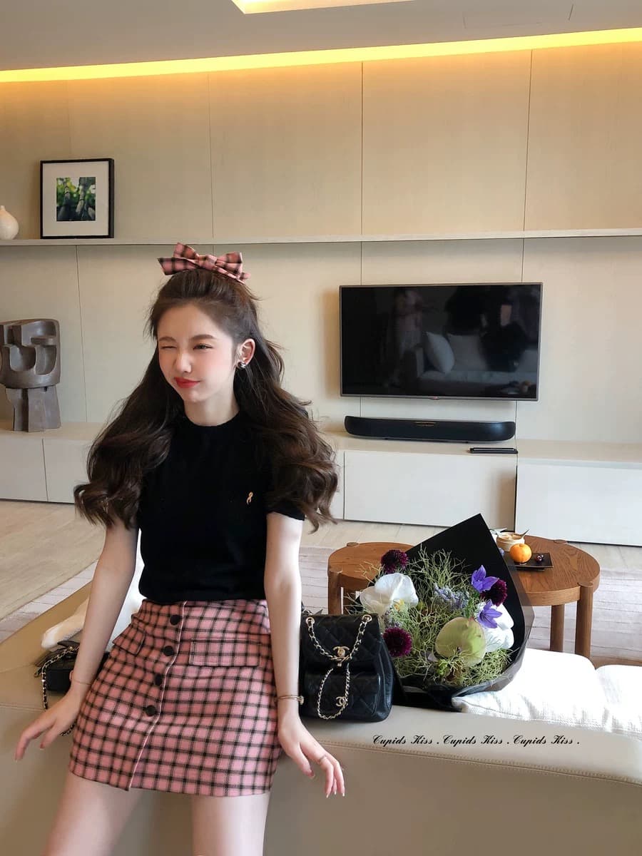 csk 큐피드 복분자푸펀쯔 체크무늬 한 마디 반신 스커트 여성 의류 여름 새로운 하이웨이스트 슬림해 보이는 짧은 치마 다용도 상세 이미지 1