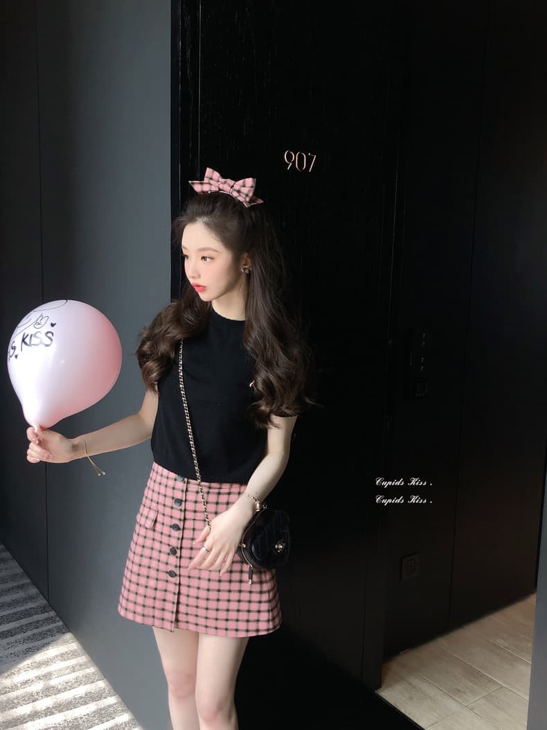 csk 큐피드 복분자푸펀쯔 체크무늬 한 마디 반신 스커트 여성 의류 여름 새로운 하이웨이스트 슬림해 보이는 짧은 치마 다용도 상세 이미지 4