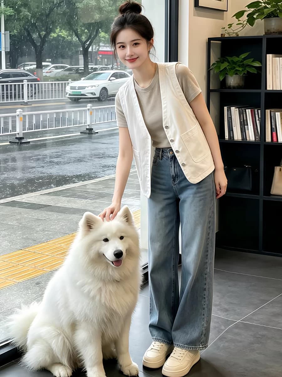 화이트 V넥 민소매 조끼 여자 외부 가져 가라. 작은 조끼 조끼 어깨 맨위 쇼트 스타일 다용도 캐주얼 재킷 재킷 이미지 2