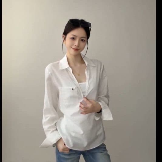 프랑스식 패션 단색 세트 몸매 가꾸기 캐주얼 다용도 캐미솔 맨위 스택 착용 폴로 칼라 자외선 차단 두 조각 여성 세트 상세 이미지 1